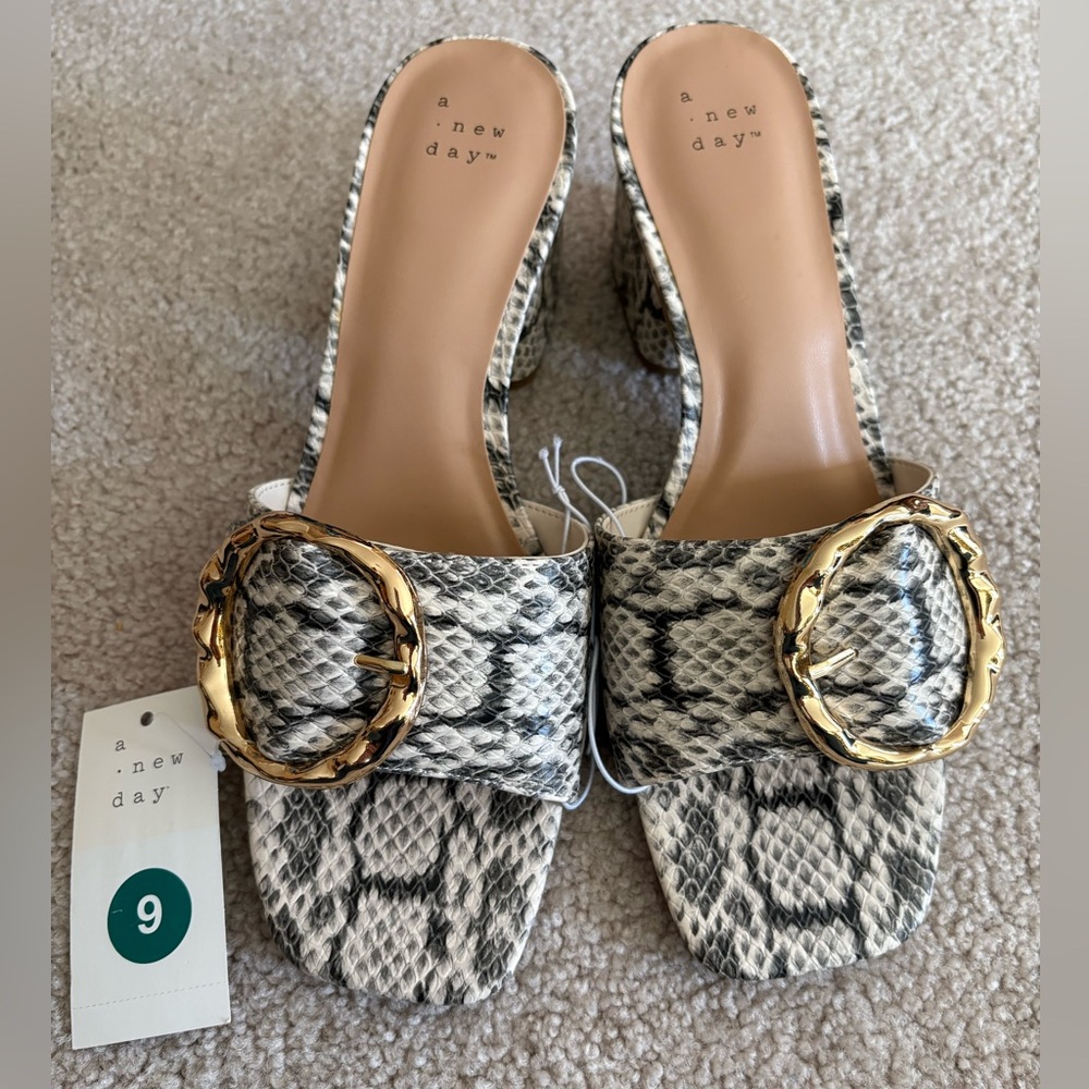A New Day Snakeskin Heels with Gold Accent